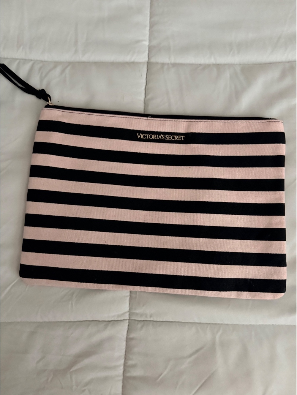 Victoria's Secret Pink and Black Striped Cosmetic Pouch